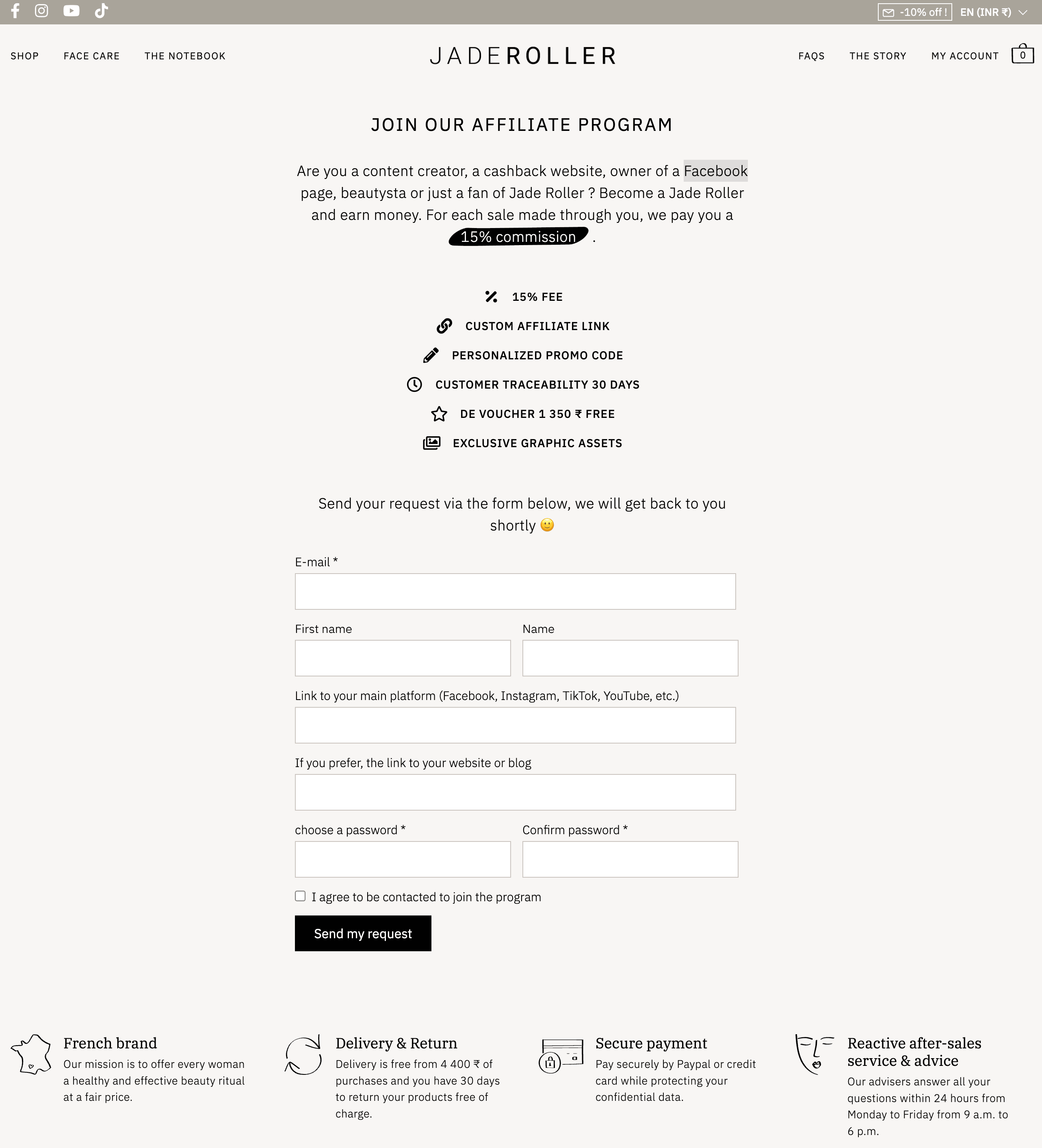 Jade Roller affiliate program page
