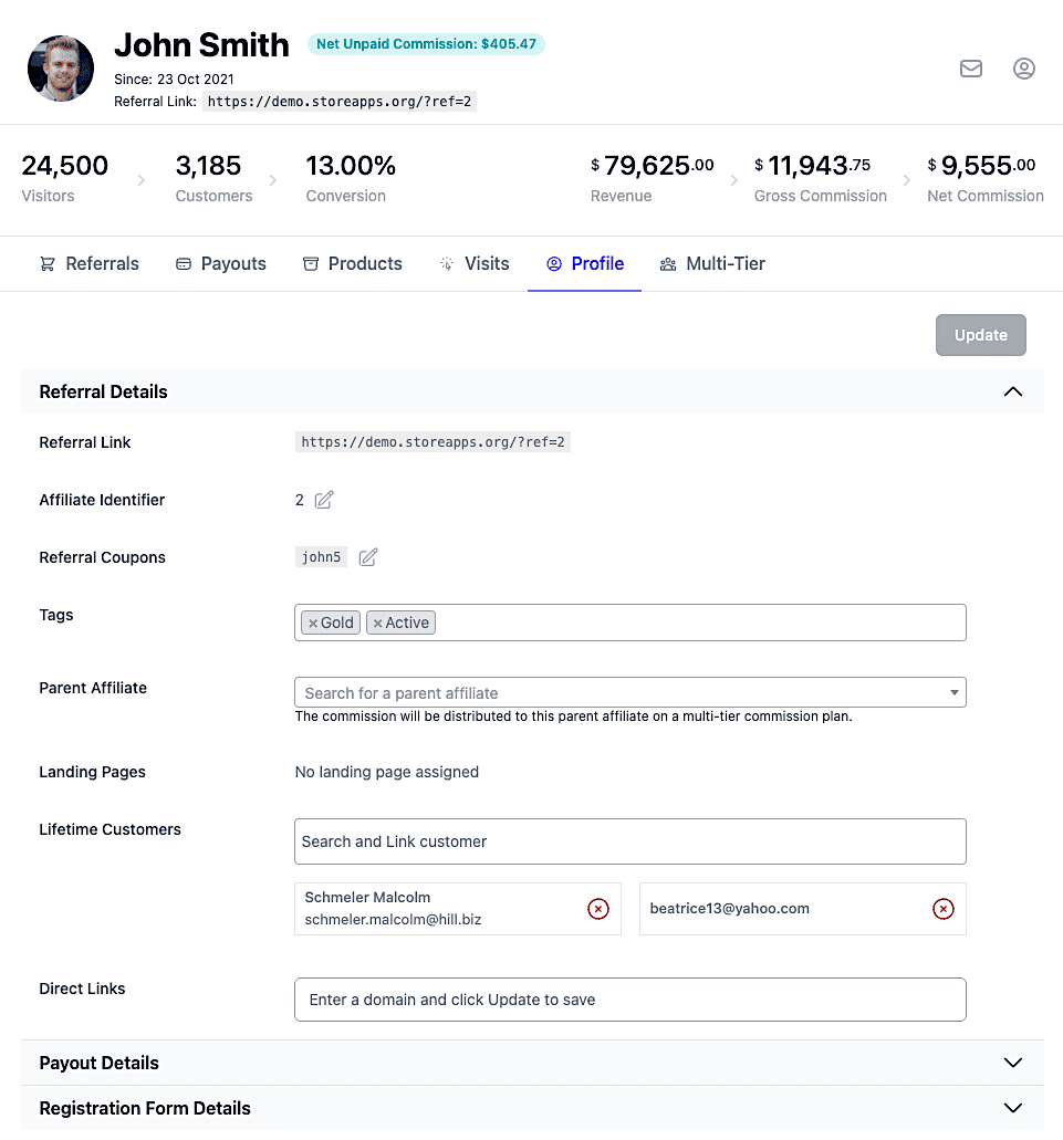 link customers with affiliates for lifetime commission