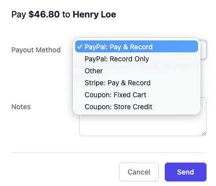 Payout affiliate commission via PayPal or manually