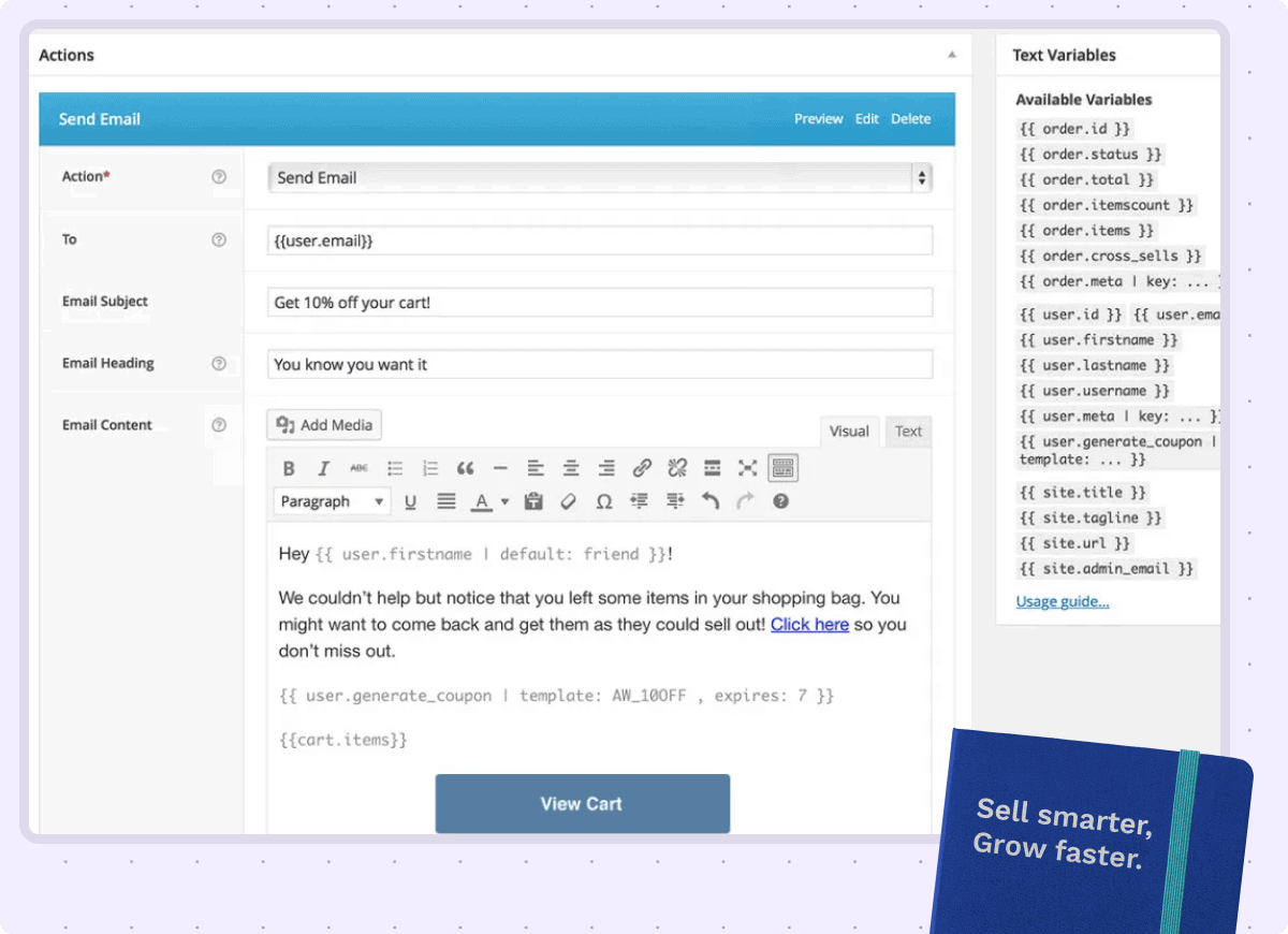 manage AutomateWoo emails from WordPress dashboard