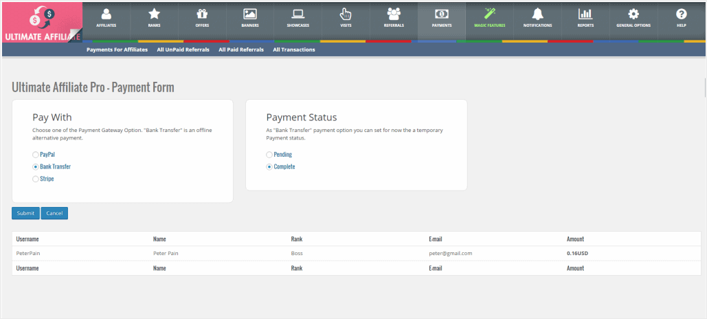 Ultimate affiliate payouts dashboard
