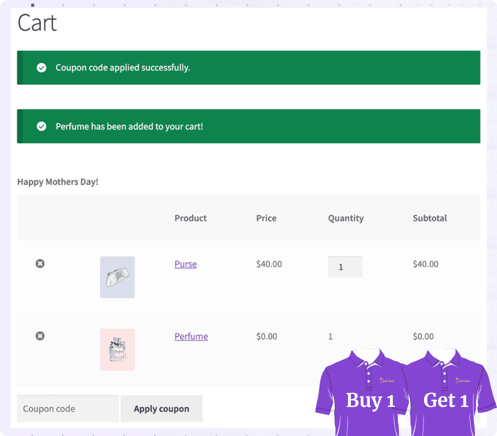 WooCommerce BOGO free on different product