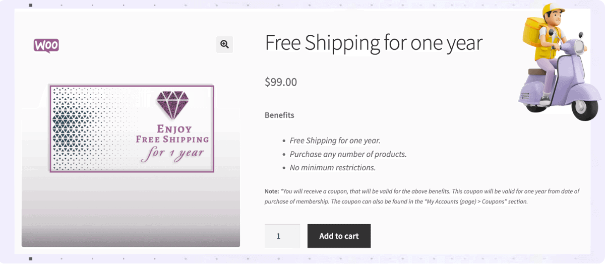 WooCommerce one year free shipping coupon