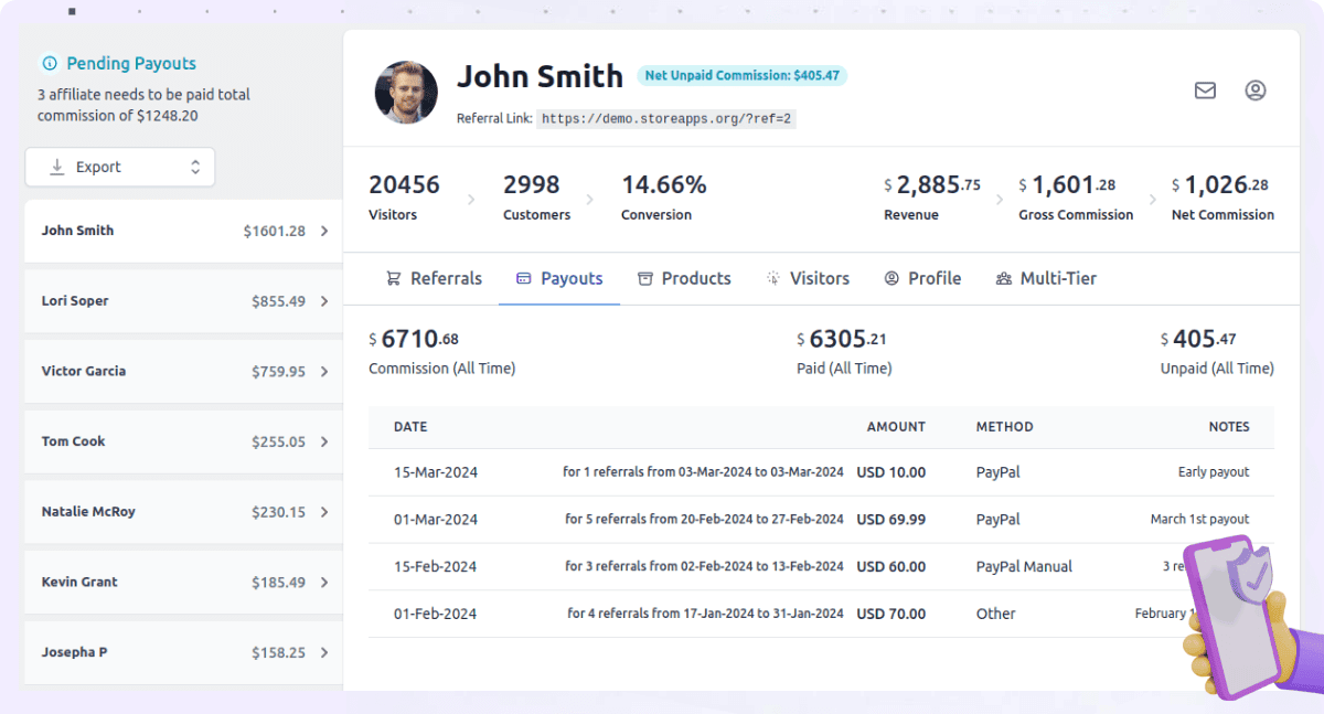 influencer affiliate payouts