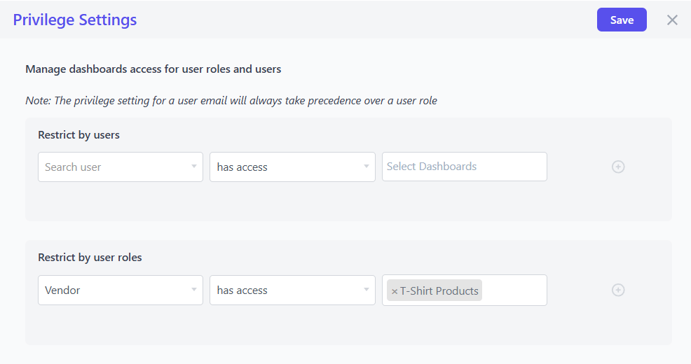 smart manager access privilege setting dialog