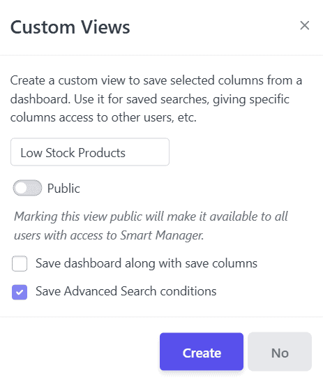 smart manager create saved advanced searches dialog