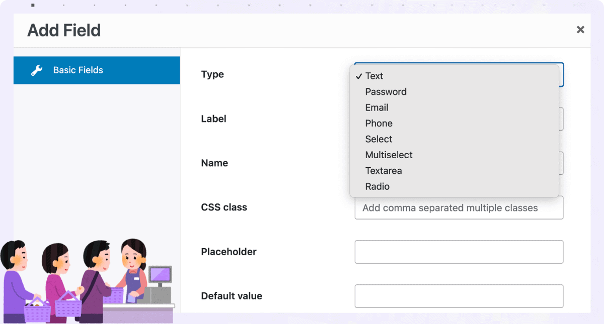 cashier add custom fields