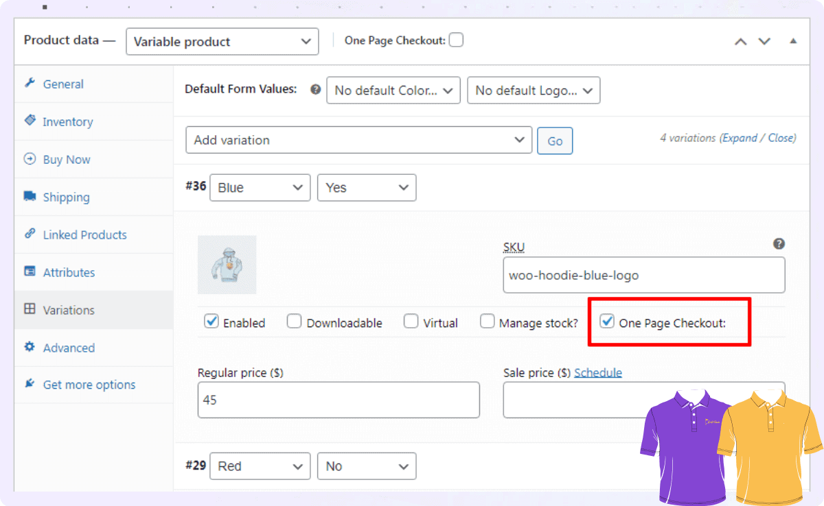 one page checkout for pre selected products