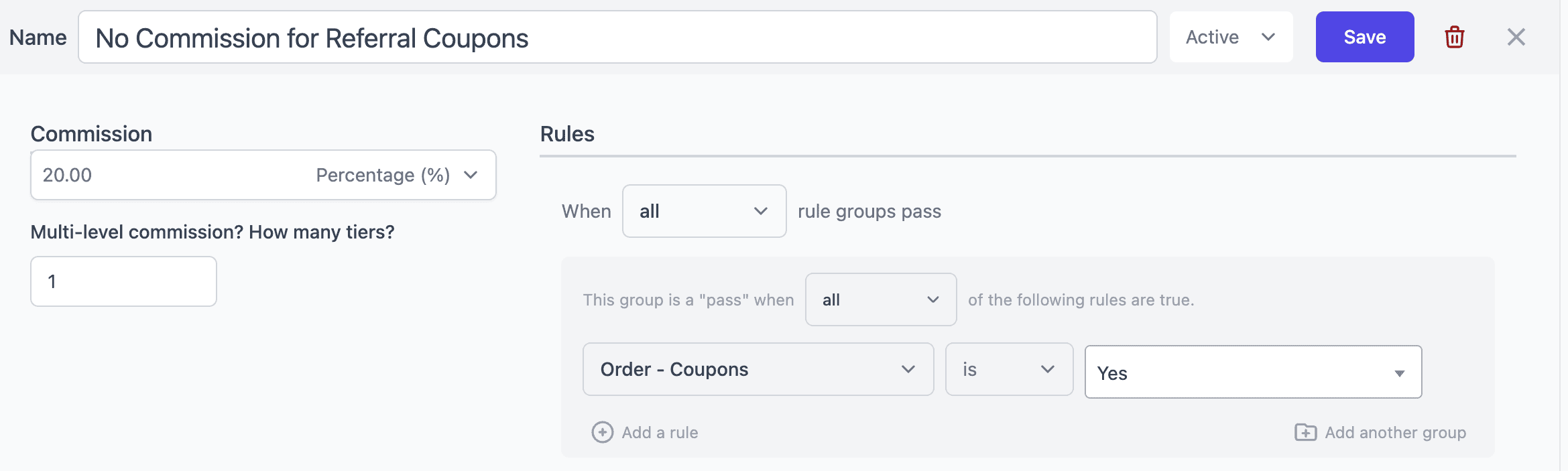 exclude affiliate commission referral coupons