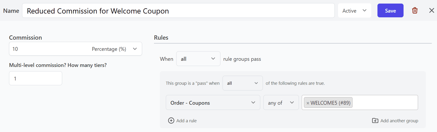 provide less affiliate commission on store coupons