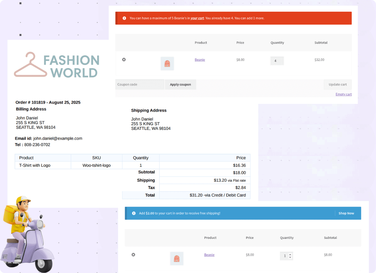 cashier min max print pdf invoice cart notices empty cart