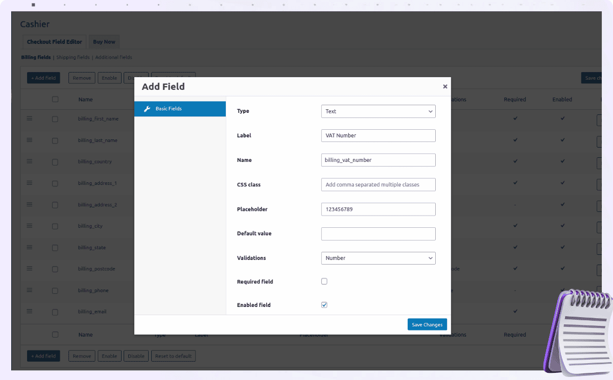 cashier checkout field editor