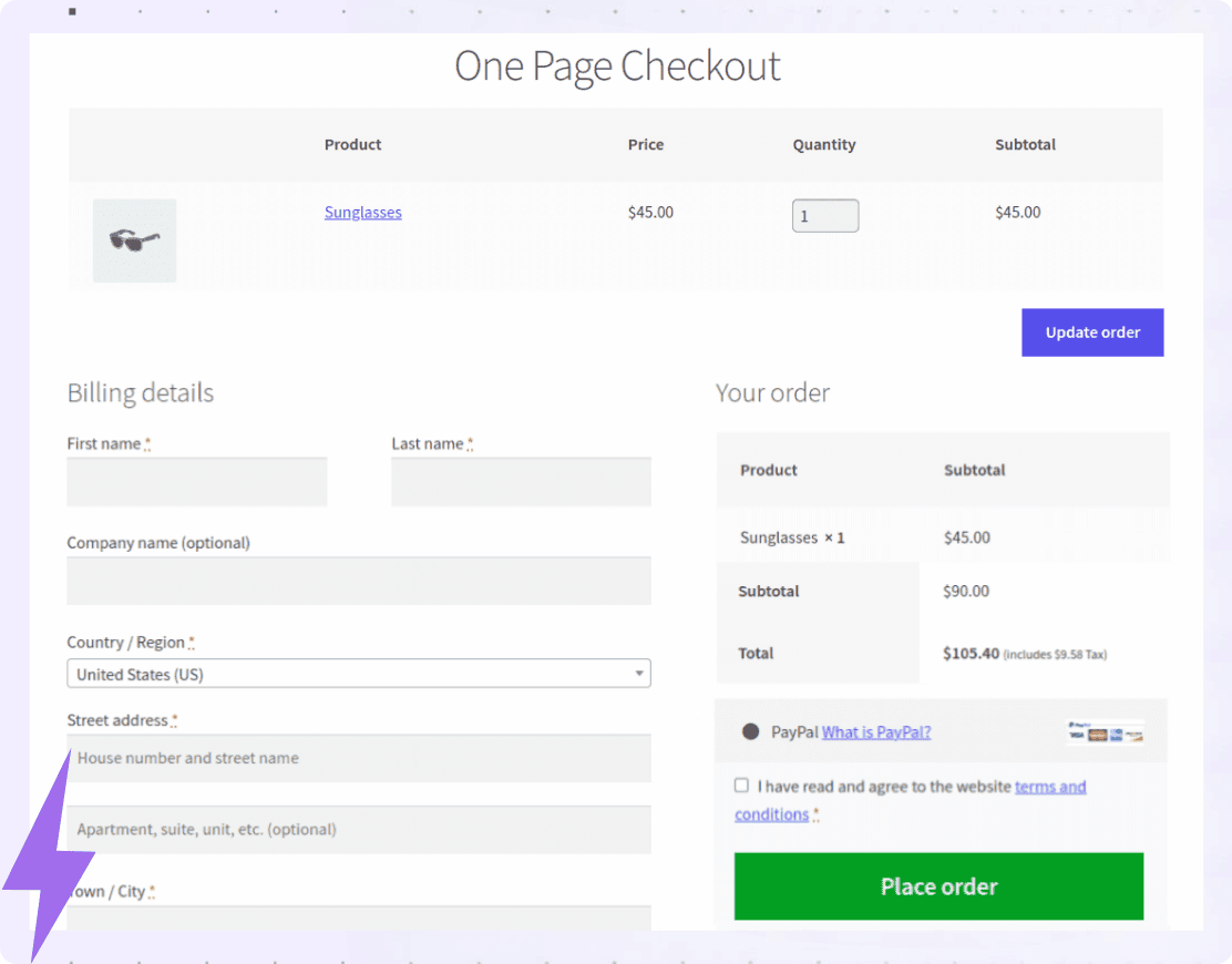 cashier one page checkout