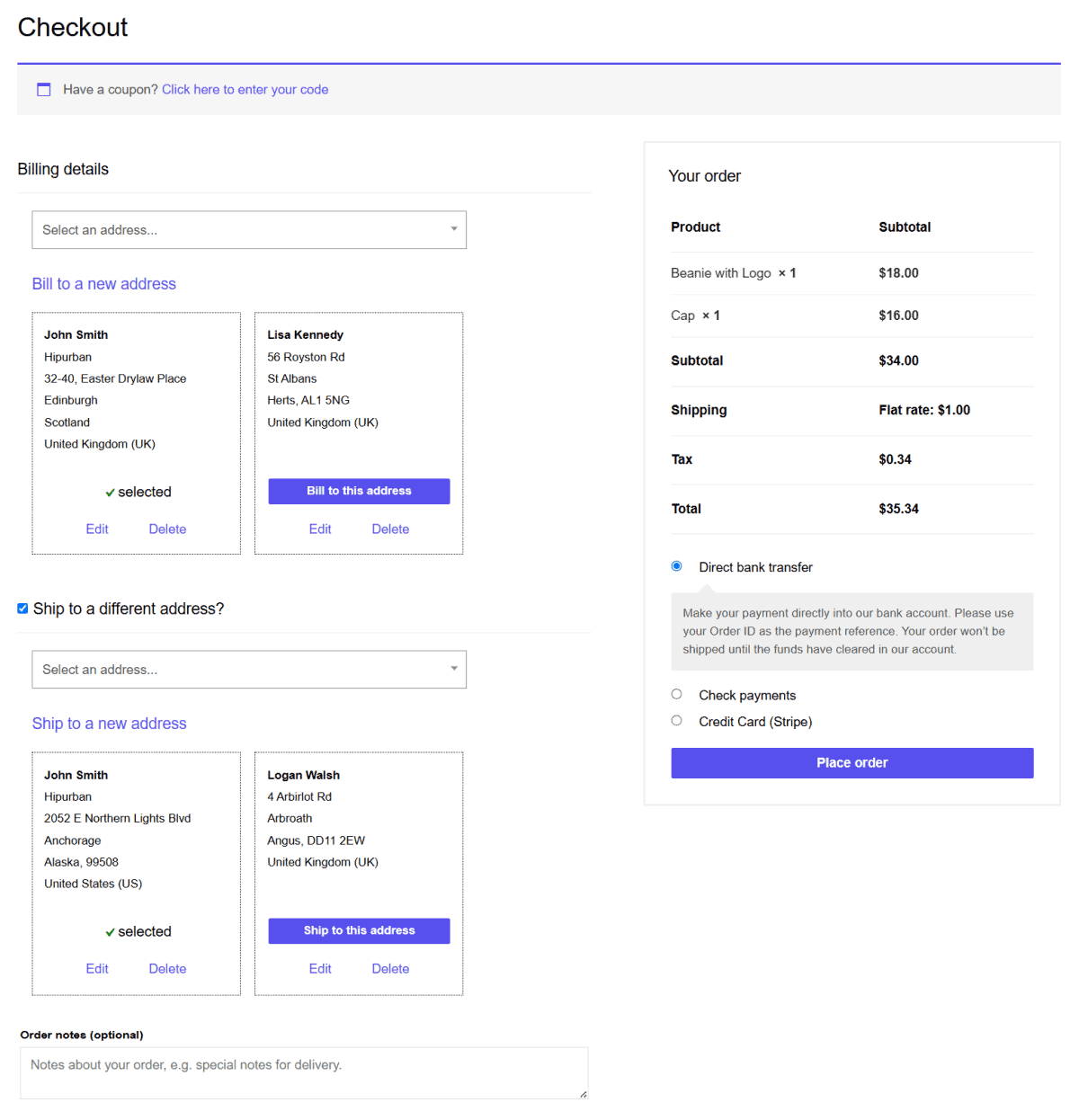 WooCommerce Saved Addresses