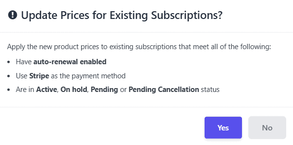 smart manager update existing woocommerce subscription prices modal
