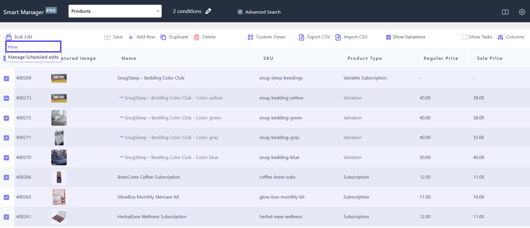 smart manager woocommerce subscription products