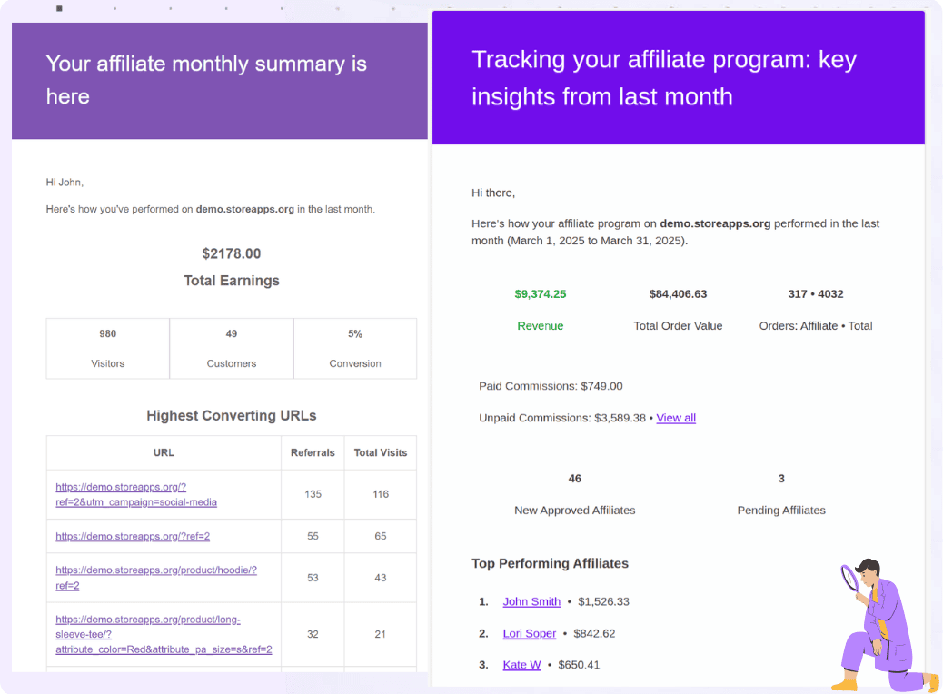 email summary to affiliates and store admin
