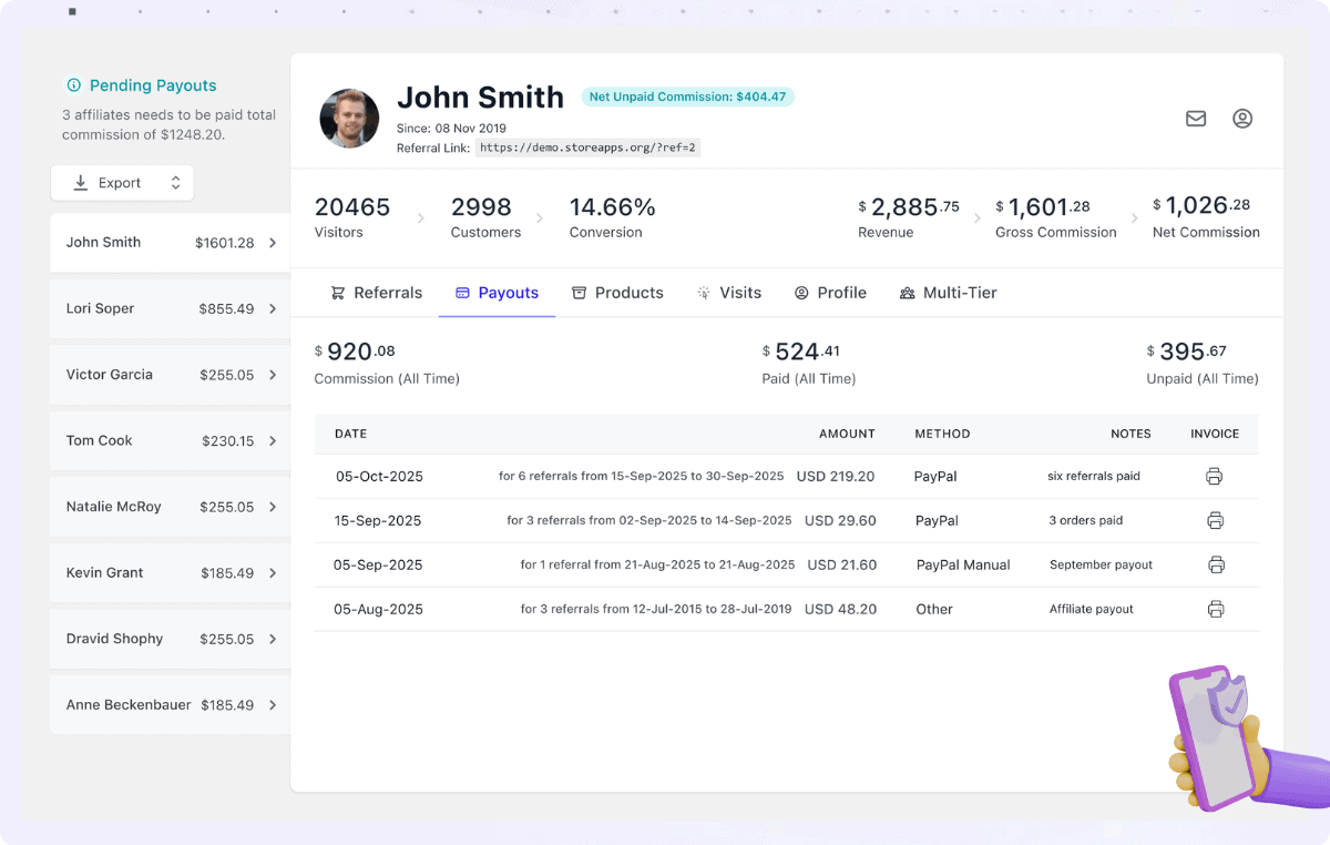 affiliate payouts stripe paypal