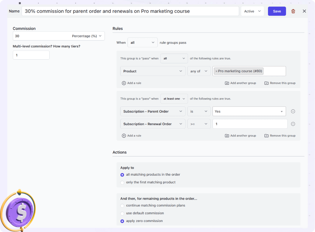 custom recurring commissions affiliate for woocommerce