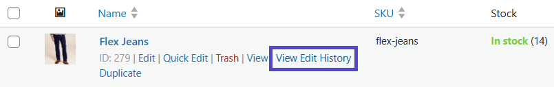 smart manager view edit history link in products row actions