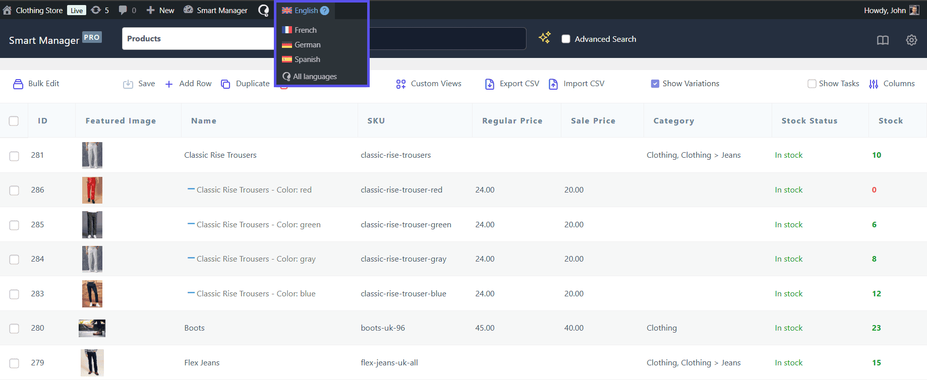 smart manager wpml language specific dashboard