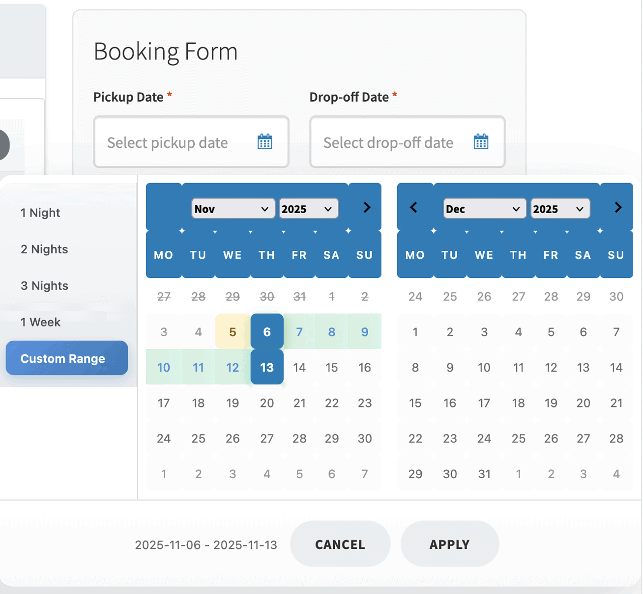 smart rentals live calendar bookings
