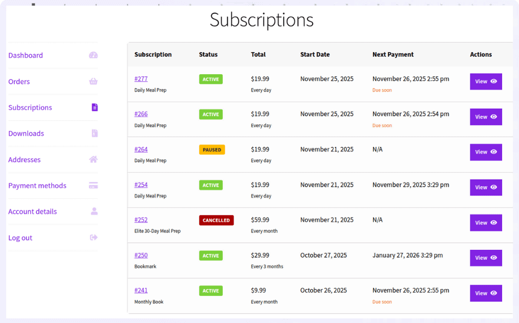 manage subscriptions with simple subscriptions