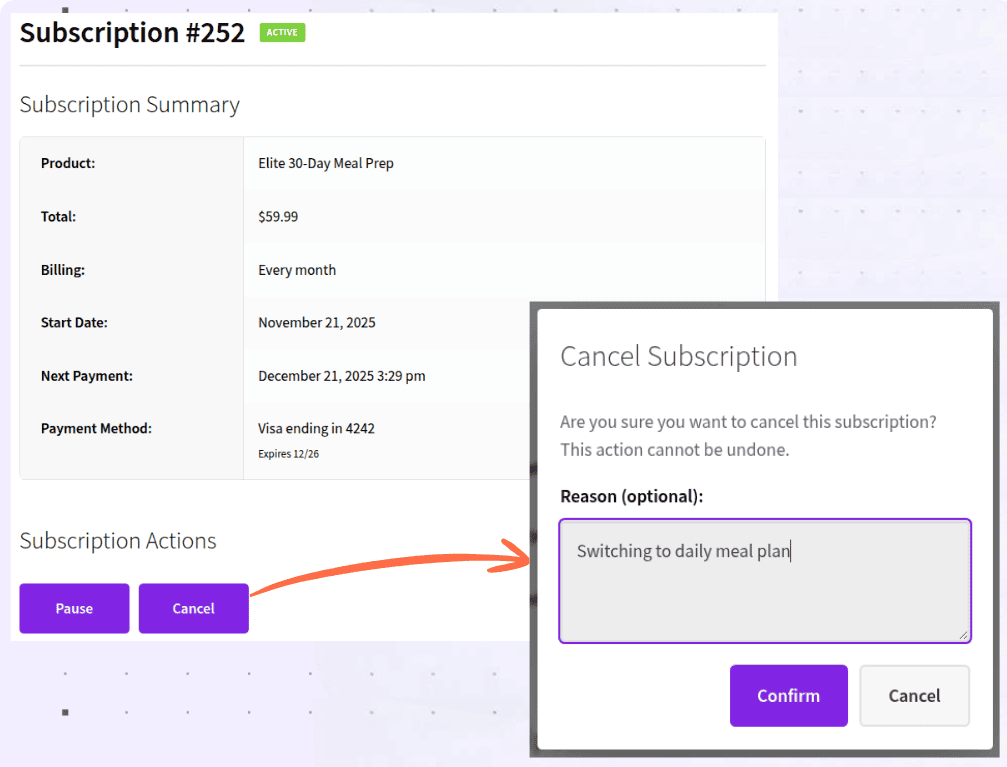 view subscription cancellation reason