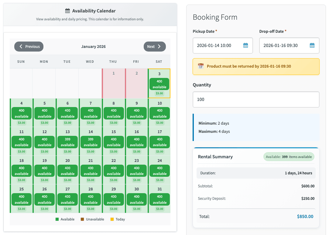 customer selects date for party rental