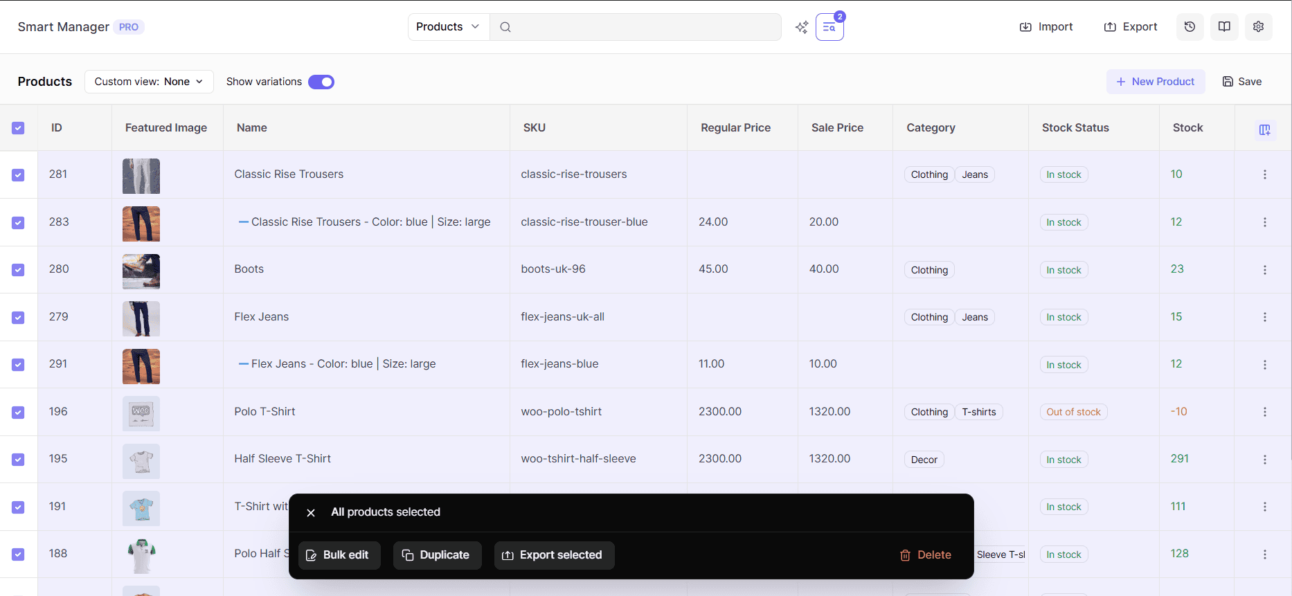 smart manager bulk edit increase prices