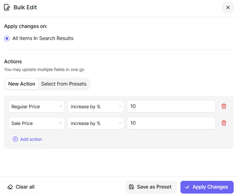 smart manager select filtered products