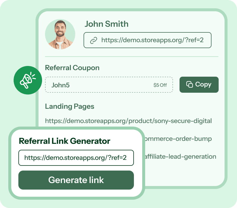 affiliate for woocommerce referral link coupon landing pages in profile