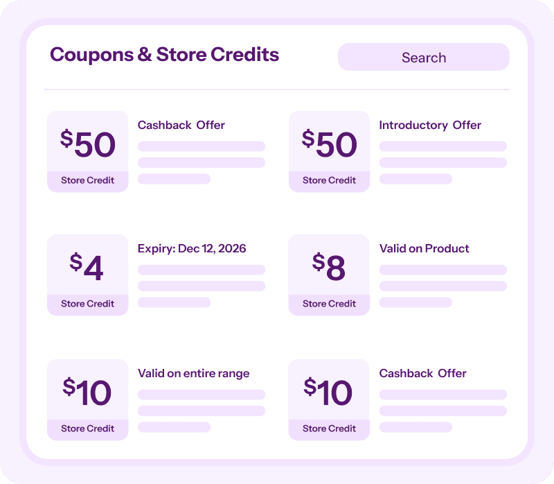 cashback store credit rewards in my account
