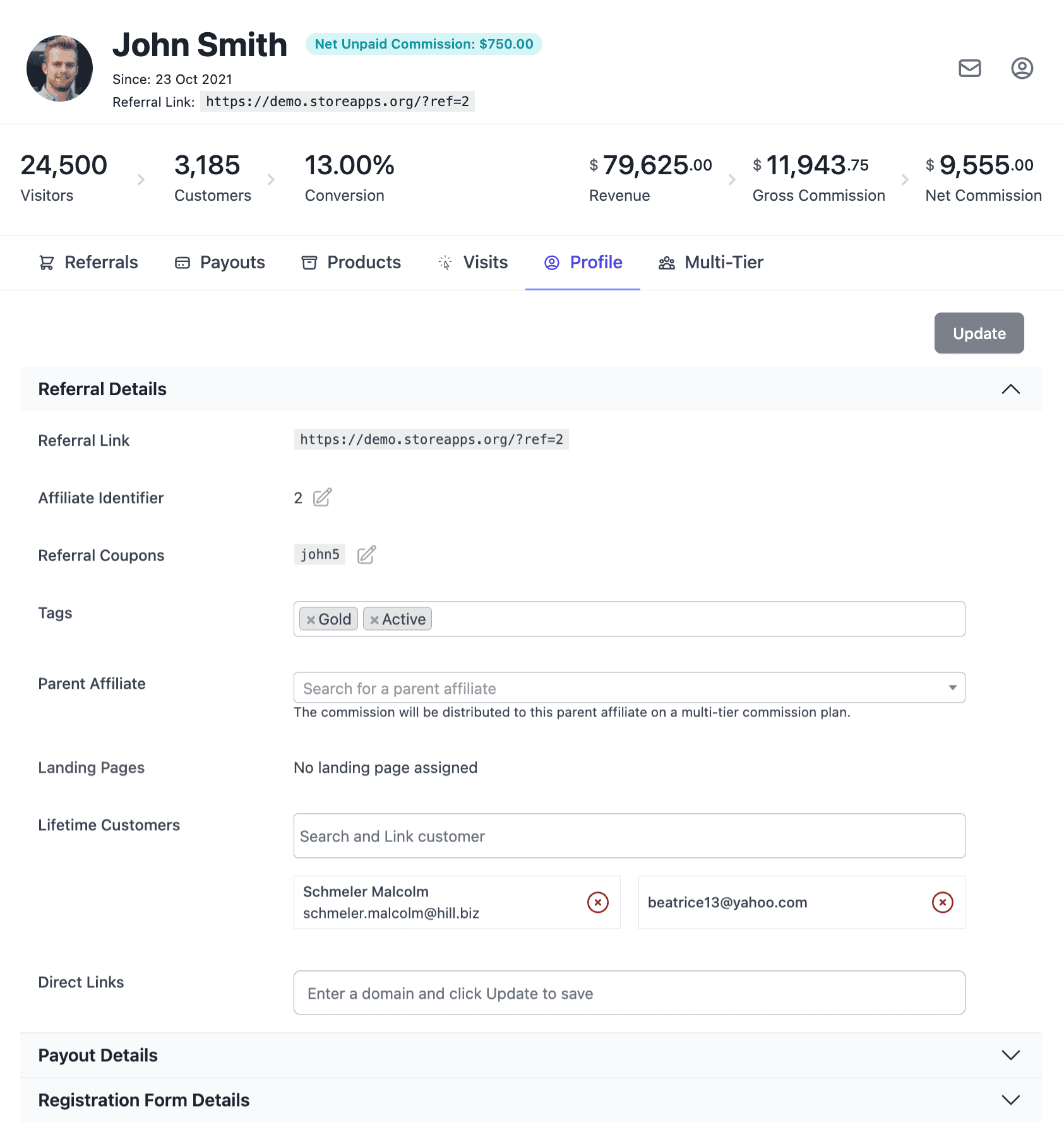 link customers with affiliates for lifetime commission