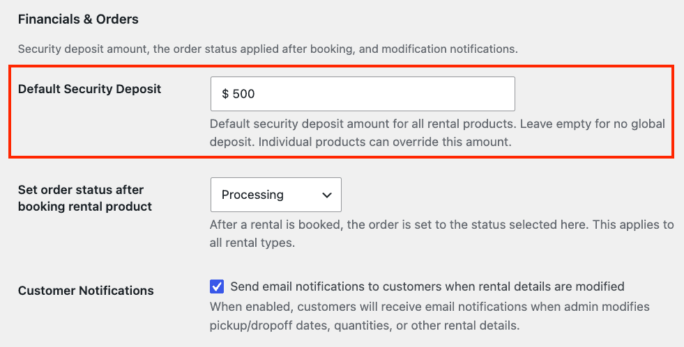 Smart Rentals options in products