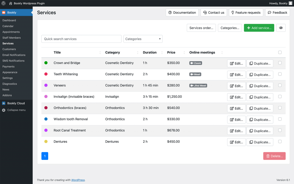 Bookly dashboard