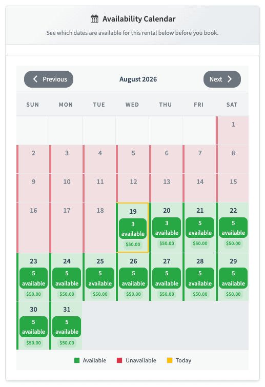 Smart Rentals Availability Calendar Alternate design