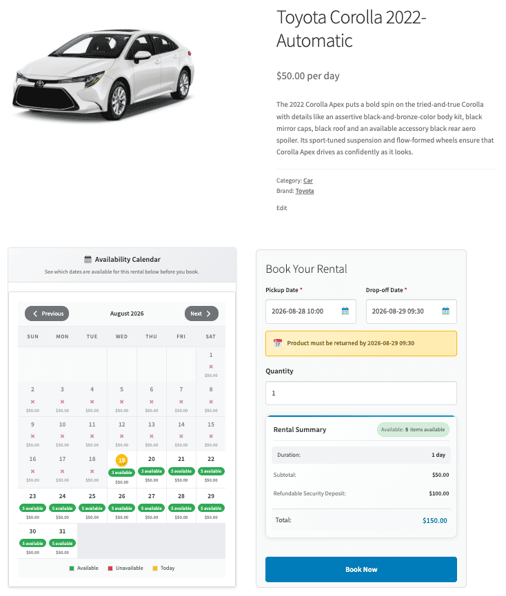 Smart Rentals availability calendar