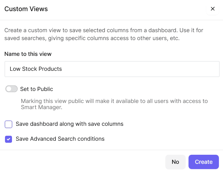 smart manager create saved advanced searches dialog