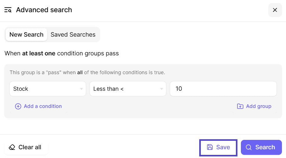 smart manager advanced search panel